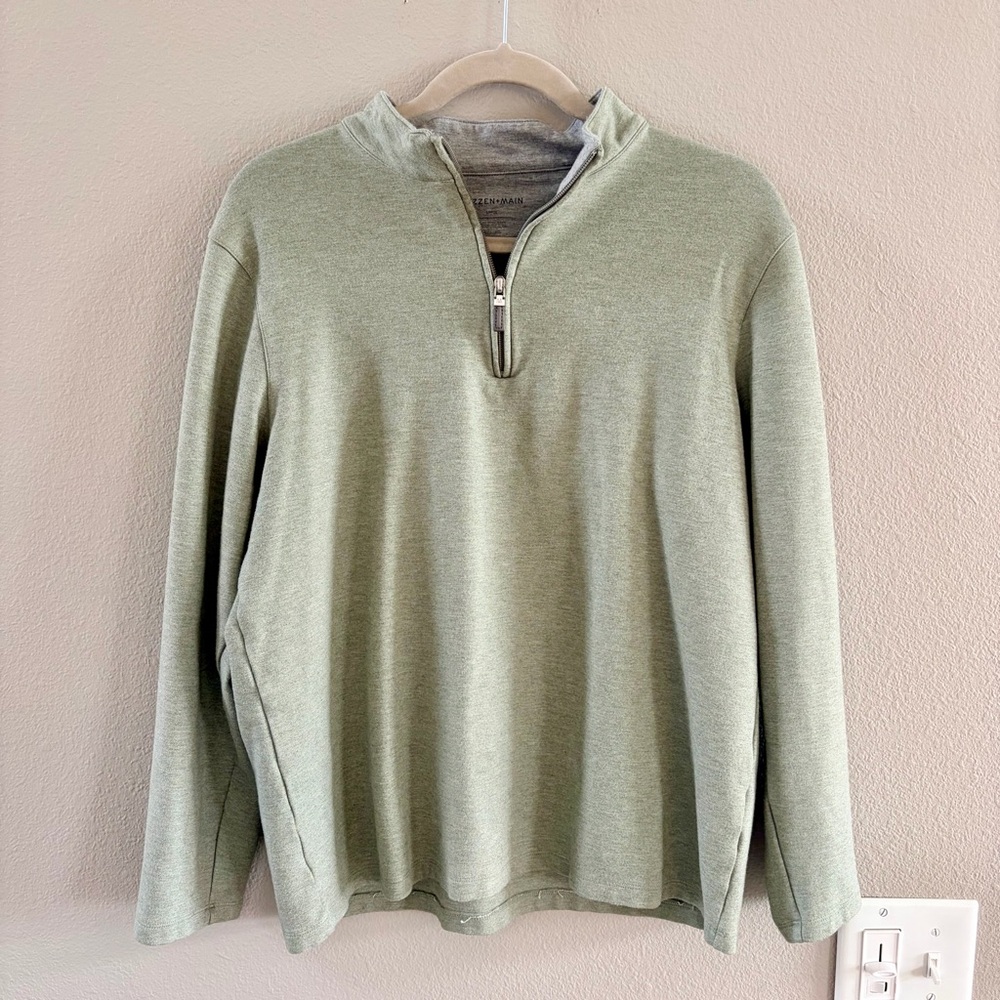 Men’s Large Mizzen+Main Sage Green Quarter-Zip Pullover